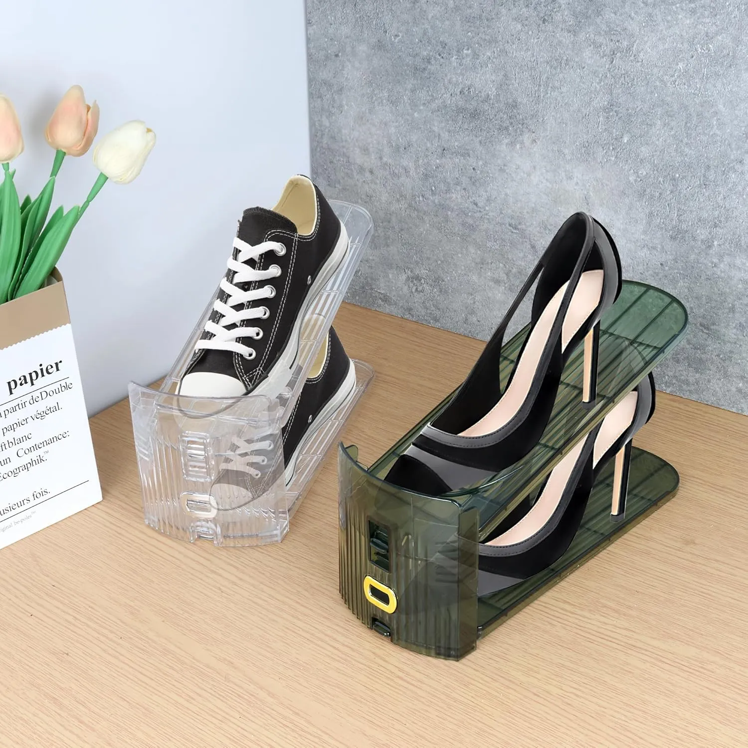 Yes!Fresh Shoe Slots Organizer, Boutique Display Style Shoe Stacker for A Pair of Shoes, Separable Shoe Rack for Closet Organization, 3 Adjustable Narrow Shoe Rack (Clear, 20 Pack)