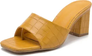 YooPrettyz Womens Slide Shoes Chunky Block Heels Thong Strap Summer Slip Ons Crocodile Retro Square Toe Mule Sandals