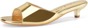 Z.Oufeier Women's Low Kitten Heeled Slide Sandals Round Open Toe Slip On Mules For Party Dress Wedding