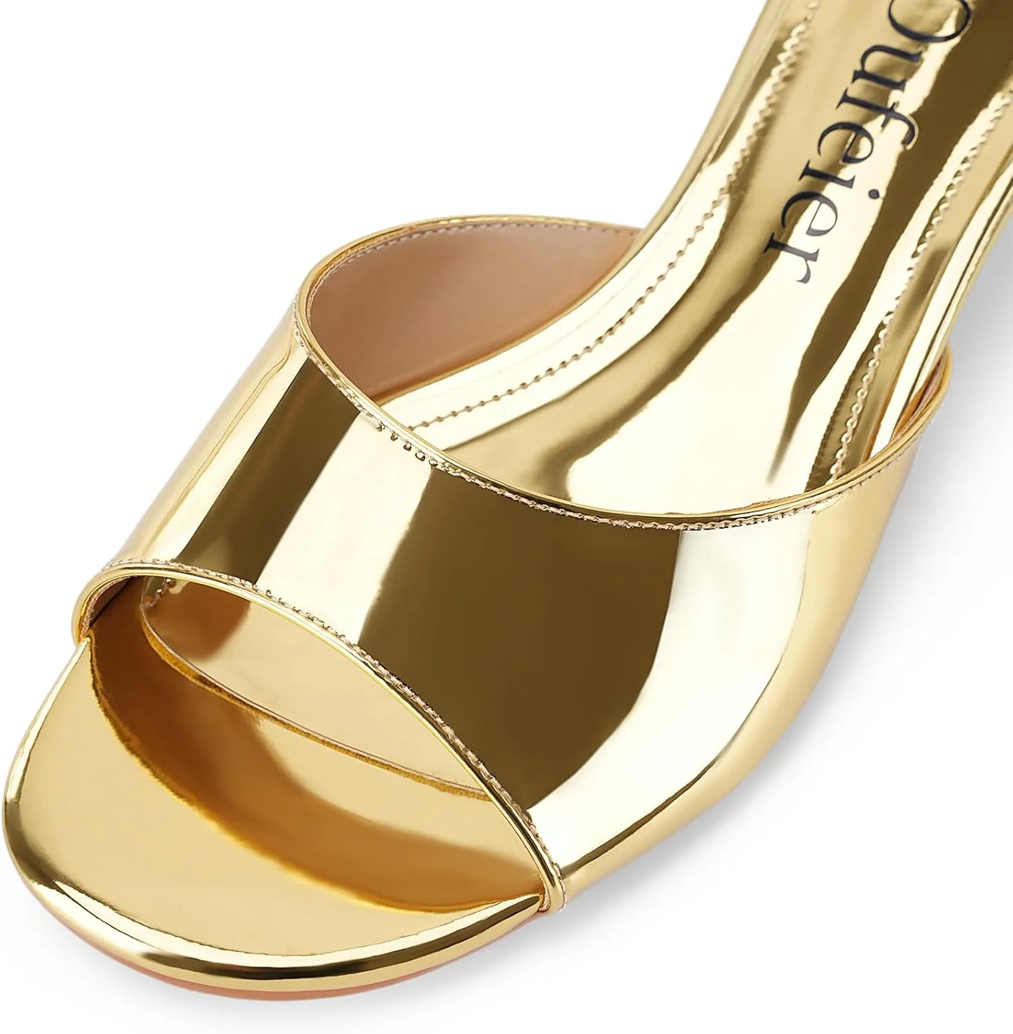 Z.Oufeier Women's Low Kitten Heeled Slide Sandals Round Open Toe Slip On Mules For Party Dress Wedding